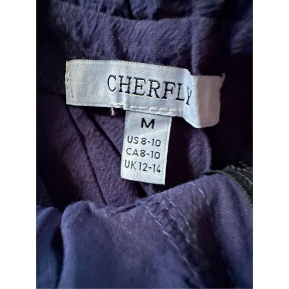 CHERFLY Ruffle Neckline Backstrap Jumpsuit for women navy blue med - Picture 8 of 9